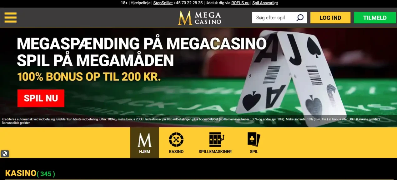 Mega Casinos aktuelle bonusområde for danske spillere