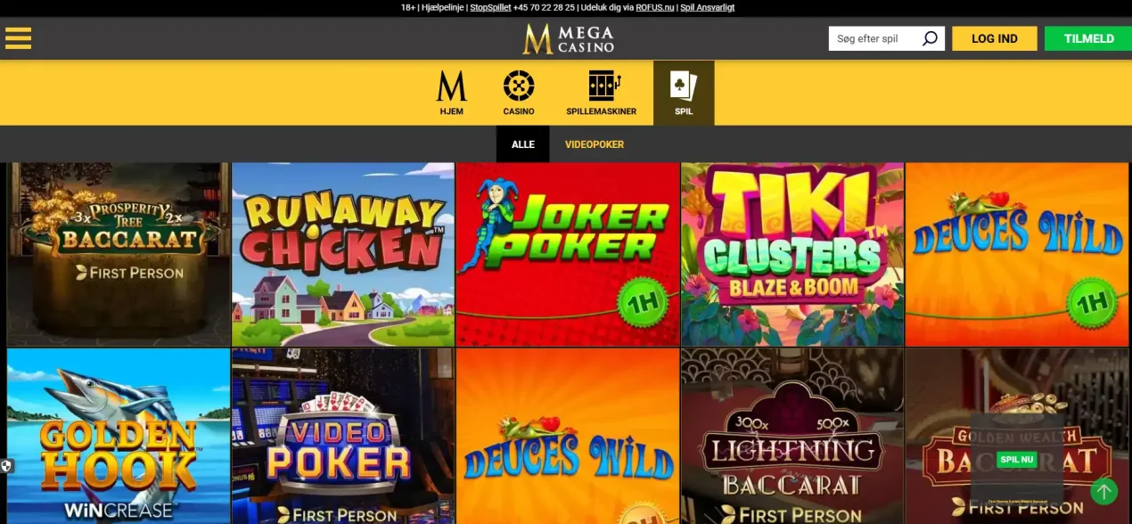 MegaCasinos officielle katalog med casinospil